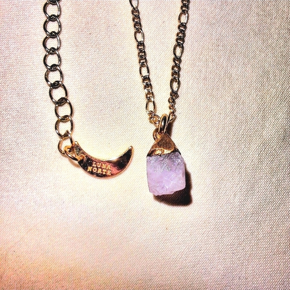 Luna Norte Raw Gemstone Pendant Necklace Amethyst Druzy Quarts